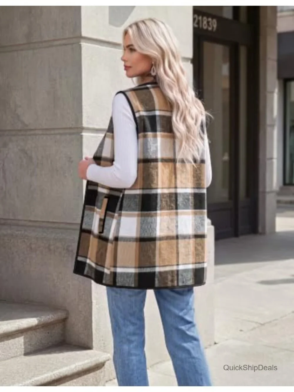Sleeveless Plaid Flannel Vest Jacket with Pockets